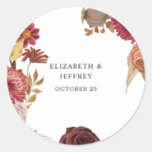 Rustic Botanical Autumn Fall Wedding  Classic Round Sticker
