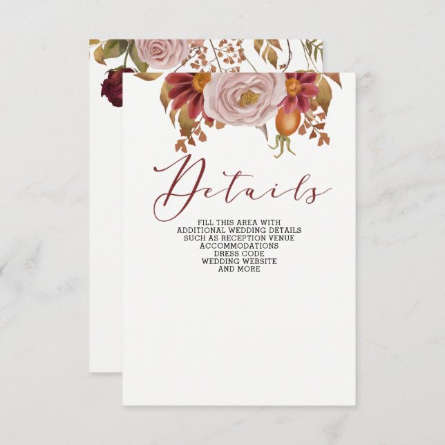 Rustic Botanical Autumn Fall Wedding  Enclosure Card (Front/Back)