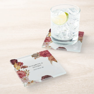Rustic Botanical Autumn Fall Wedding Glass Coaster