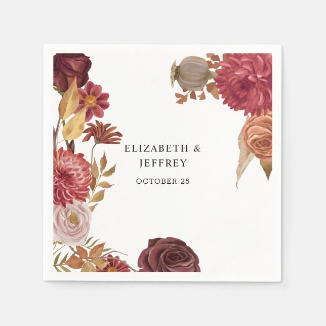 Rustic Botanical Autumn Fall Wedding  Napkin (Front)