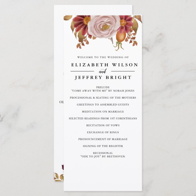 Rustic Botanical Autumn Fall Wedding Programme (Front/Back)