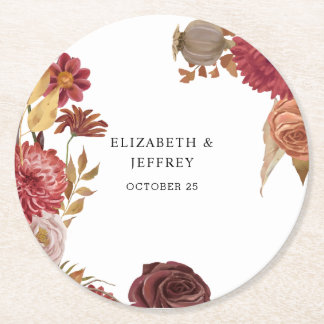 Rustic Botanical Autumn Fall Wedding Round Paper Coaster