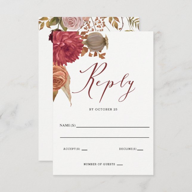 Rustic Botanical Autumn Fall Wedding  RSVP Card (Front/Back)