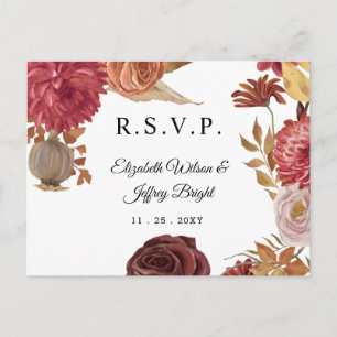 Rustic Botanical Autumn Fall Wedding RSVP PostCard