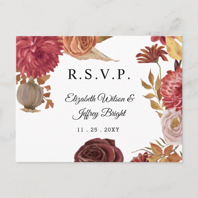 Rustic Botanical Autumn Fall Wedding RSVP PostCard (Front)