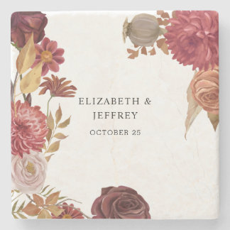 Rustic Botanical Autumn Fall Wedding Stone Coaster