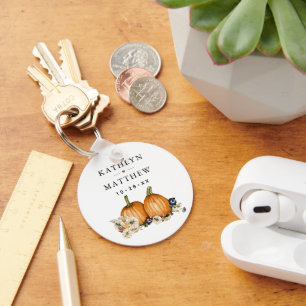 Rustic Botanical Autumn Pumpkin Fall Wedding Key Ring
