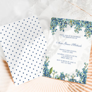 Rustic Botanical Blue Graduation Party Invitation