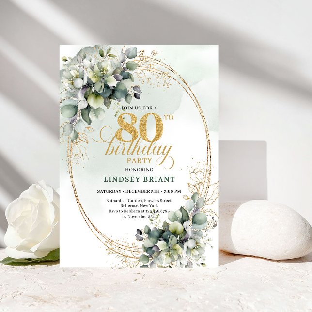 Rustic Botanical Bohemian 80th Birthday Invite (Rustic Botanical Bohemian 80th Birthday Invite)