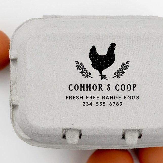 Rustic Botanical Chicken Farm Egg Rubber Stamp (Rubber Stamp Mock-up)