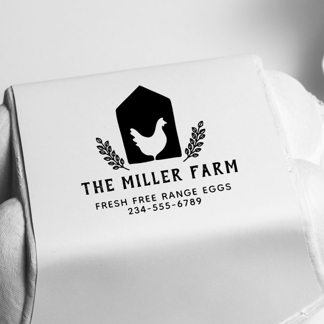 Rustic Botanical Chicken Logo Family Farm Egg Self-inking Stamp (Rubber Stamp Mock-up)