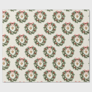 Rustic Botanical Christmas Wreath Pattern Wrapping Paper