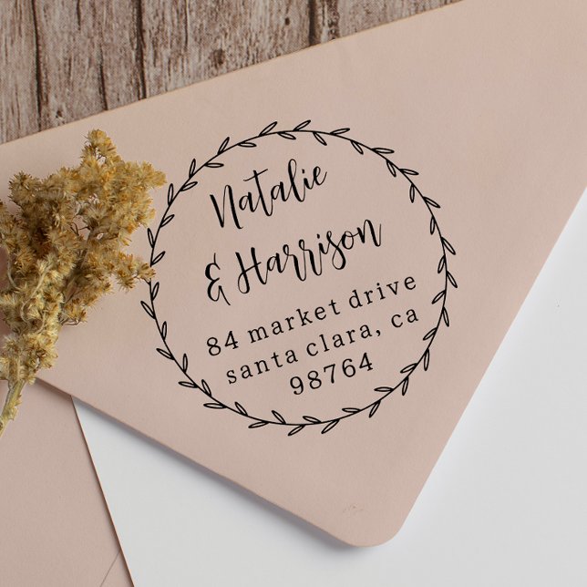 Rustic Botanical Country Wreath Wedding Address Self-inking Stamp (Creator Uploaded)