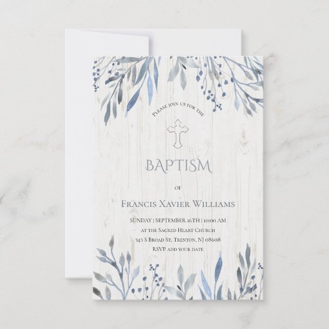 rustic botanical design Baptism invitation (Front)