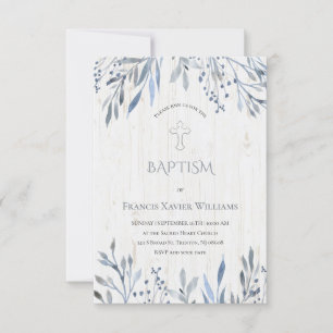 rustic botanical design Baptism invitation