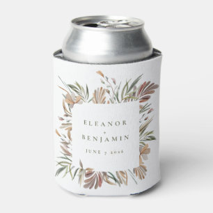 Rustic Botanical Earth Tones Wedding Names Custom Can Cooler