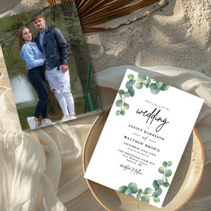 Rustic Botanical Eucalyptus Greenery Photo Wedding Invitation