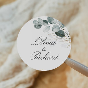 Rustic Botanical Eucalyptus Greenery Wedding Classic Round Sticker