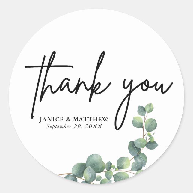 Rustic Botanical Eucalyptus Greenery Wedding Classic Round Sticker (Front)