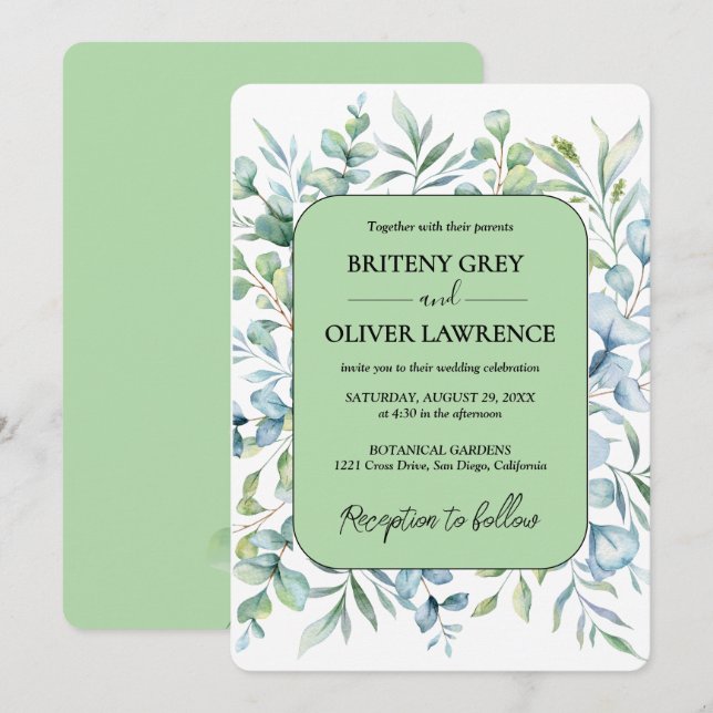 Rustic Botanical Eucalyptus Greenery Wedding Invitation (Front/Back)