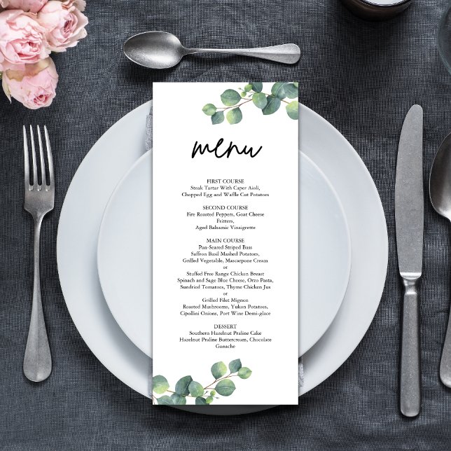 Rustic Botanical Eucalyptus Greenery Wedding Menu (Creator Uploaded)