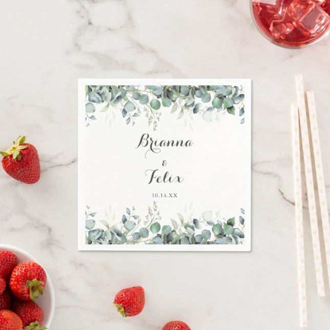 Rustic Botanical Eucalyptus Greenery Wedding Napkin (Insitu)