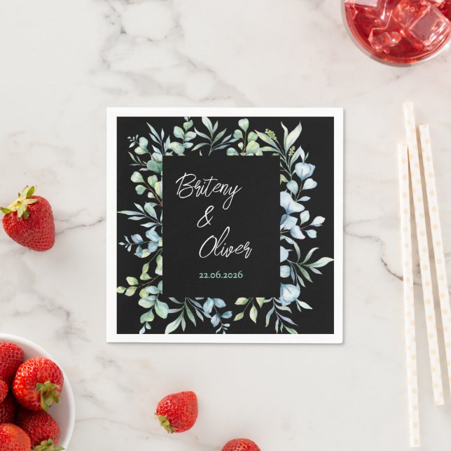 Rustic Botanical Eucalyptus Greenery Wedding Napkin (Insitu)
