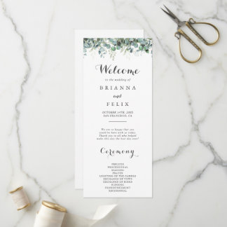 Rustic Botanical Eucalyptus Greenery Wedding Programme