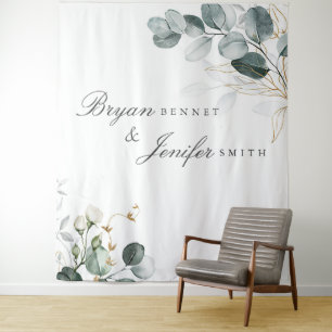 Rustic Botanical Eucalyptus Greenery Wedding Tapestry