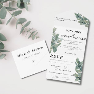 Rustic Botanical eucalyptus wedding  All In One Invitation