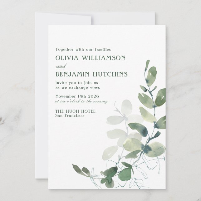 Rustic Botanical Eucalyptus Wedding Website Invitation (Front)