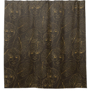Rustic Botanical Face Line Pattern (1) Shower Curtain