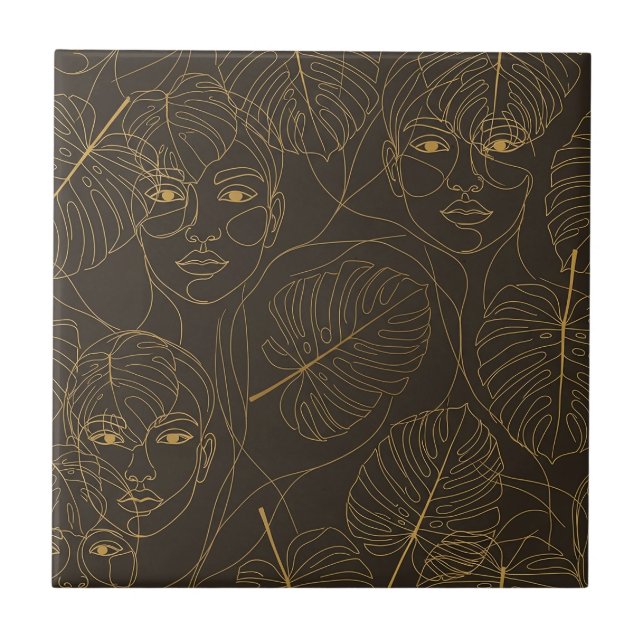 Rustic Botanical Face Line Pattern (1) Tile (Front)