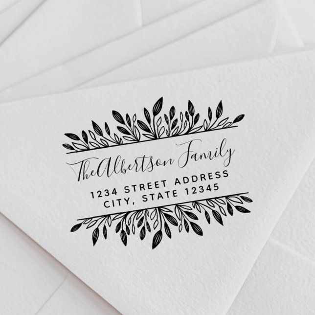 Rustic Botanical Family Name Return Address Self-inking Stamp (Creator Uploaded)