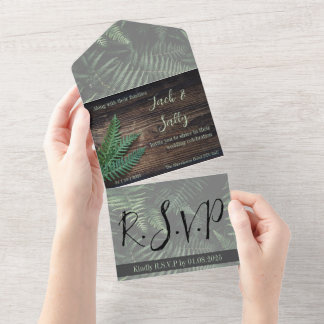 Rustic Botanical Fern Wedding All In One Invitation
