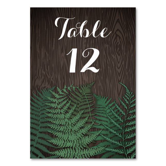 Rustic Botanical Fern Wedding Table Number Cards (Front)