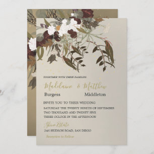 Rustic Botanical Floral Bouquet Elegant Gold Invitation