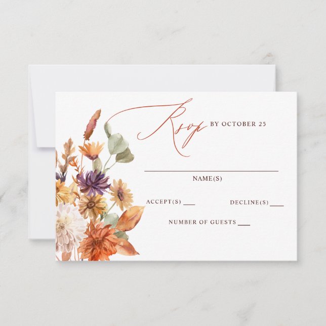 Rustic Botanical Floral Terracotta Fall Wedding RSVP Card (Front)