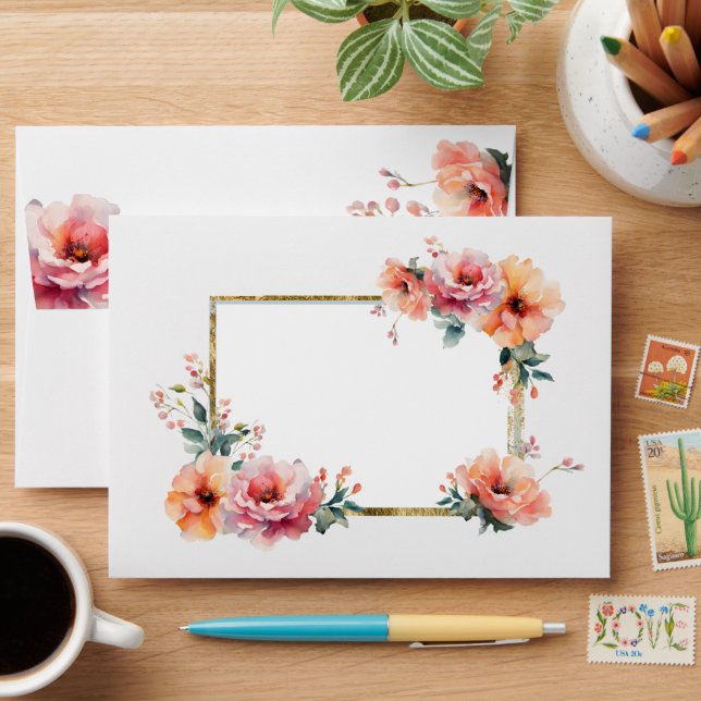 Rustic Botanical Floral White Wedding Envelope (Desk)