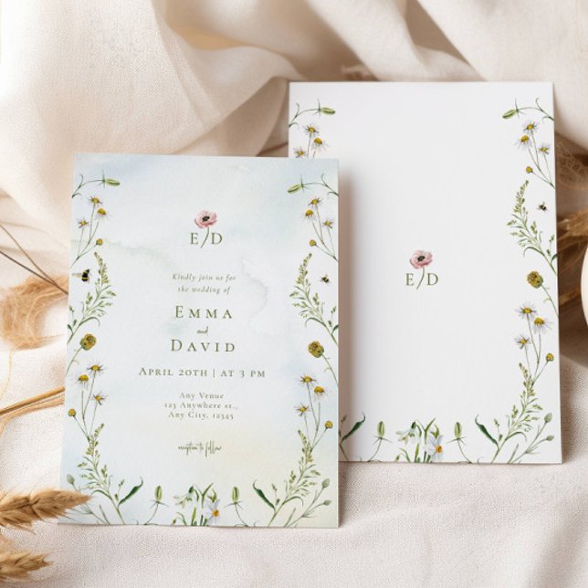 Rustic botanical Flowers bees Wedding Invitation (Creator Uploaded)