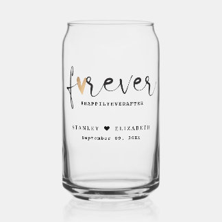 Rustic Botanical Green & Gold Foliage Wedding Can Glass