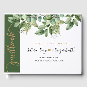 Rustic Botanical Green & Gold Foliage Wedding Guest Book