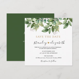 Rustic Botanical Green & Gold Foliage Wedding Save The Date