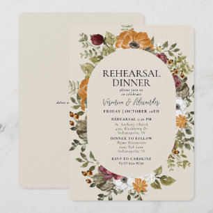 Rustic Botanical Green Ivory  Rehearsal Dinner Invitation