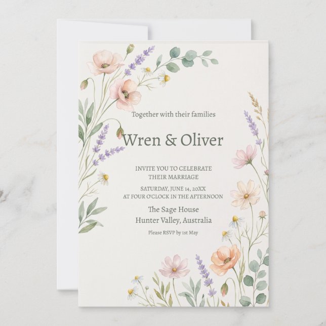 Rustic Botanical Green Wedding Invitation (Front)