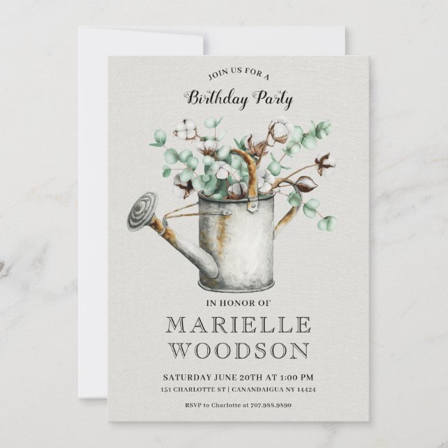 Rustic Botanical Greenery Birthday Party Invitation (Front)