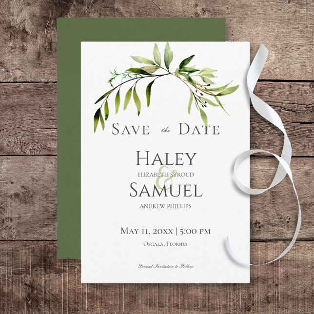 Rustic Botanical Greenery Bough Wedding Save The Date (Rustic Botanical Greenery Bough Wedding Save the Date Card)