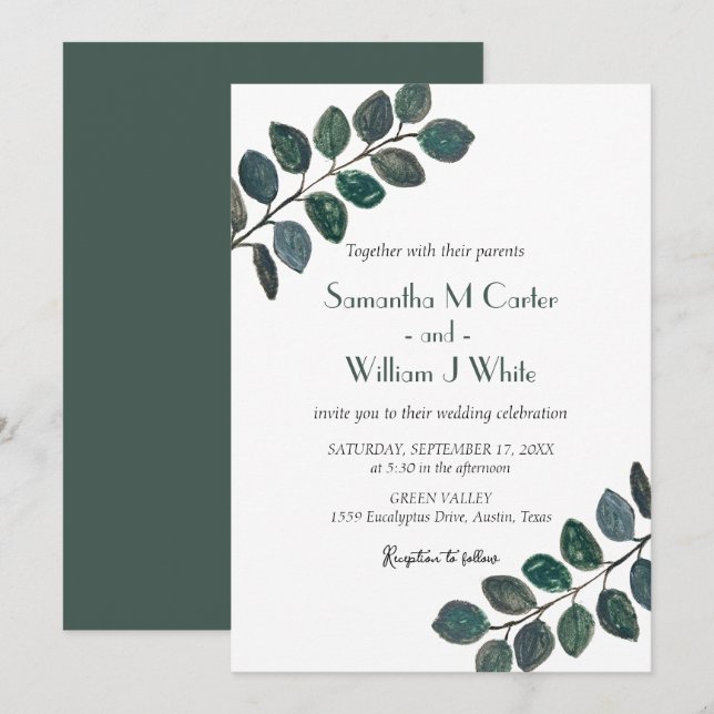 Rustic Botanical Greenery Eucalyptus Invitation (Front/Back)