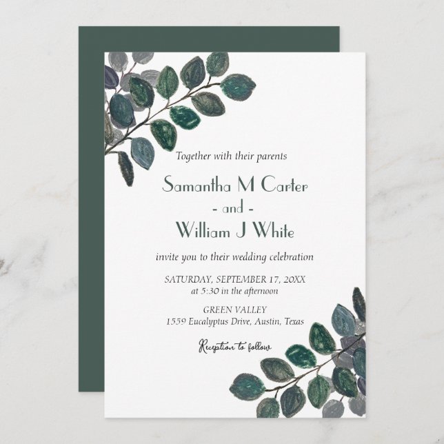 Rustic Botanical Greenery Eucalyptus Invitation (Front/Back)