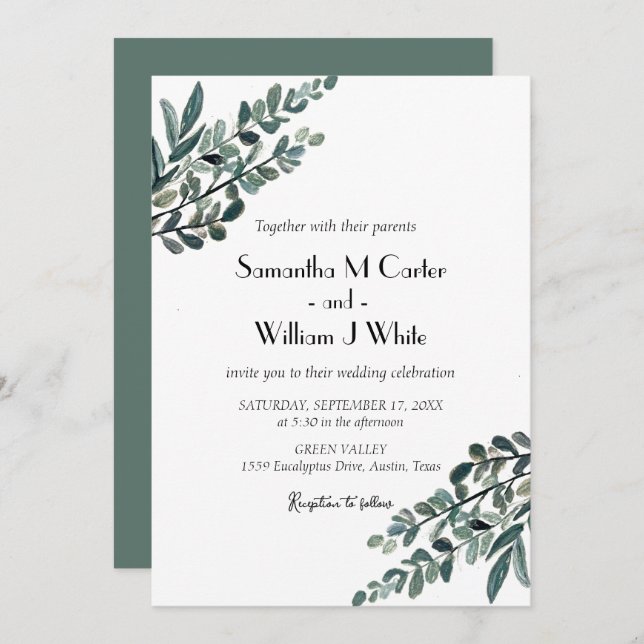 Rustic Botanical Greenery Eucalyptus Invitation (Front/Back)
